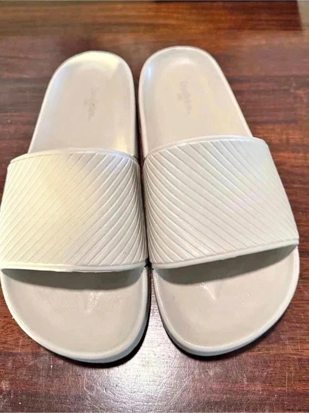 Textured Slide Sandals in White